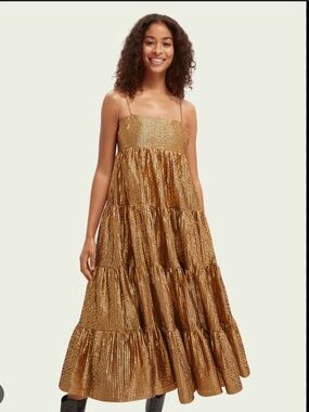 Scotch & Soda Brown Tiered Maxi Dress